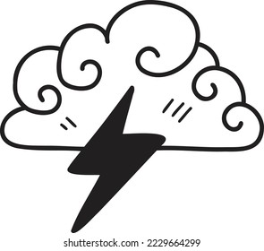 Ilustración de rayo de mano y nubes aisladas en el fondo