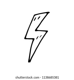 Hand Drawn lightning doodle. Sketch style icon. Decoration element. Isolated on white background. Flat design. Vector illustration.