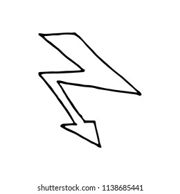 Hand Drawn lightning doodle. Sketch style icon. Decoration element. Isolated on white background. Flat design. Vector illustration.
