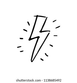 Hand Drawn lightning doodle. Sketch style icon. Decoration element. Isolated on white background. Flat design. Vector illustration.