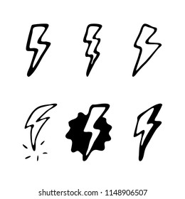 Hand Drawn lightning doodles set. Sketch style icons. Decoration element. Isolated on white background. Flat design. Vector illustration.