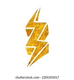 Hand drawn lightning thunder icon in gold foil texture vector illustration