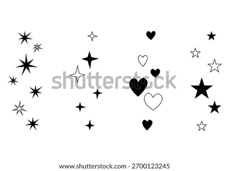 Hand drawn like reaction for live stream, blog, comment, social media post. Handwriting hearts, stars, twinkle, sparks, glitter. Stars collection. Star vector icons. Twinkle star symbols