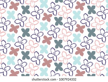 Hand drawn lilac flower vector pattern in blue, pink and gray color palette