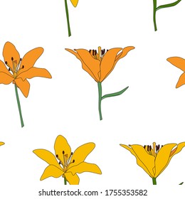 Hand drawn Lilly flower seamless pattern background. Vector Illustration EPS10