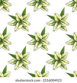 Hand drawn lily seamless pattern. Vector tattoo design element. Vintage illustration.	