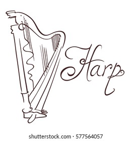 hand drawn line abstract harp. vector illustration