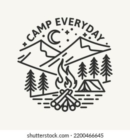 Hand Drawn Line Adventure nature landscape Logo Badge