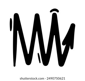 Hand drawn line arrow. Vector curvy zigzag arrow isolated on white background.