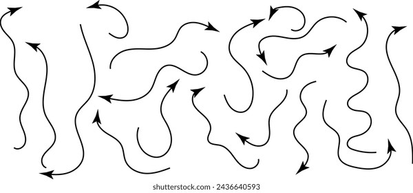 Hand drawn line arrows set. Vector Illustration.