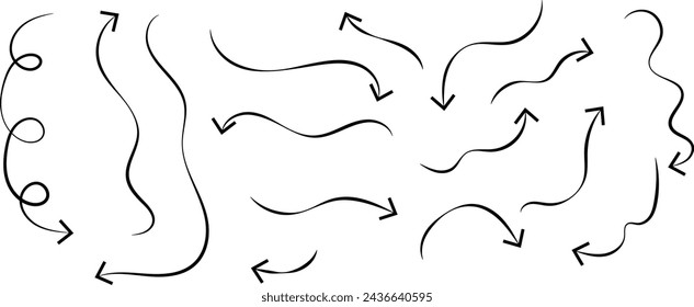 Hand drawn line arrows set. Vector Illustration.