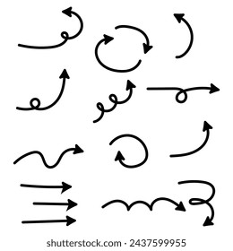 Hand drawn line arrows set. Vector Illustration.