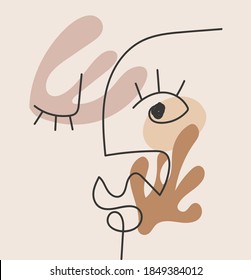 Hand drawn line art abstract face. Scandinavian style.