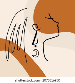 Hand drawn line art abstract face. Scandinavian style.