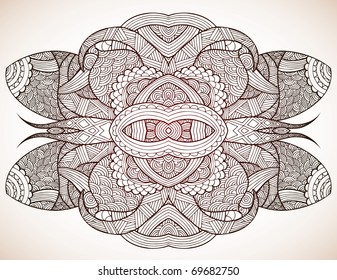 Hand drawn line art in abstract floral shape.