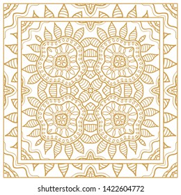  Hand drawn line art background. Seamless lace pattern with ornate frame border, doodle floral ornament. Bandana shawl, tablecloth fabric print, silk neck scarf, kerchief design. Vector illustration
