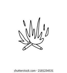 Hand drawn line art bonfire illustration. Isolated on white