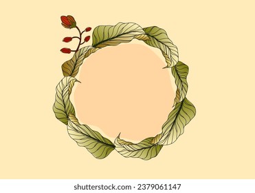 Hand drawn line art border frame leaf floral