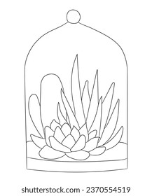 Hand drawn line art cactus plants and succulents illustration Coloring book page antistress for children and adults. Perfect for coloring book, invitation, greeting card, print. Black and white vector
