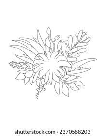 Cactus de arte de línea dibujada a mano y suculentas antiestrés de la página del libro de ilustraciones de ramo para niños y adultos. Perfecto para colorear libro, invitación, tarjeta de saludo, imprimir. Borde negro.