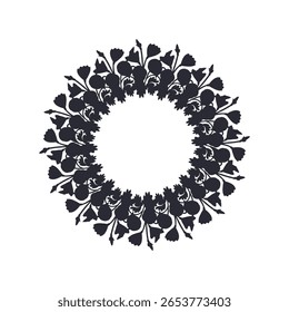 Dibujado a mano línea de arte de las islas canarias flores malva corona de malva silueta negra. Plantilla de tarjeta con lindo marco floral monocromo. Ilustración vectorial botánica aislada en blanco.