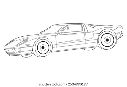 A hand drawn line art car.Classic car outline vector on white transparent background.
.American automobile outline.outline car vector illustration.