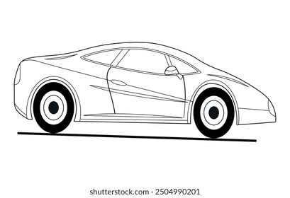 A hand drawn line art car.Classic car outline vector on white transparent background.
.American automobile outline.outline car vector illustration.