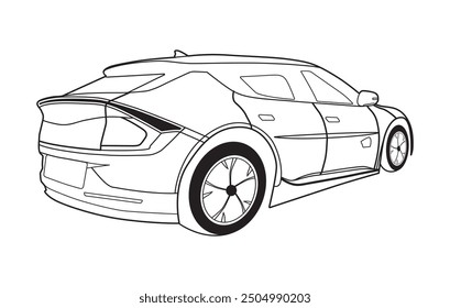 A hand drawn line art car.Classic car outline vector on white transparent background.
.American automobile outline.outline car vector illustration.