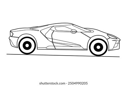 A hand drawn line art car.Classic car outline vector on white transparent background.
.American automobile outline.outline car vector illustration.