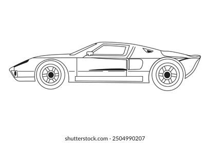 A hand drawn line art car.Classic car outline vector on white transparent background.
.American automobile outline.outline car vector illustration.