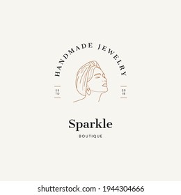 Hand drawn line art cosmetics vector logo design template. Illustration of elegant signs and badges for beauty, natural and organic products, cosmetics, spa and wellness, fashion, wedding and jewelry