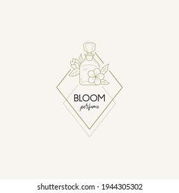 Hand drawn line art cosmetics vector logo design template. Illustration of elegant signs and badges for beauty, natural and organic products, cosmetics, spa and wellness, fashion, wedding and jewelry