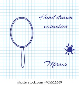 Hand drawn line art cosmetics on notebook paper background. Mirror drawn with a pen. Vector ilustration EPS10