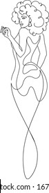 Hand drawn line art curls haircut girl in the drass, back side