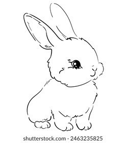 Hand drawn Line art of Cute Bunny vector illustration, kids trend print design