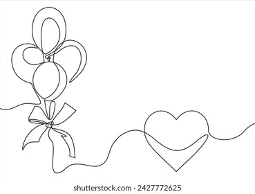 Hand drawn line art doodle heart and balloon vector illustration,Valentine's Day - Holiday	