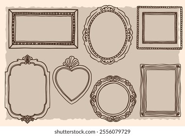 Hand drawn line art or doodle of picture frames or paintings, vintage style