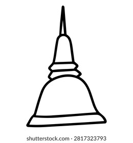 A hand drawn line art doodle icon of bell shaped thai chedi, a minimal outline vector illustration of Thai Buddhist temple architecture.