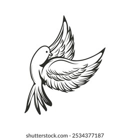 Hand Drawn Line Art Dove Illustration - 04