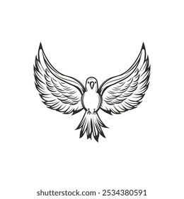 Hand Drawn Line Art Dove Illustration - 02