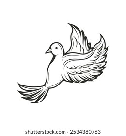 Hand Drawn Line Art Dove Illustration - 01