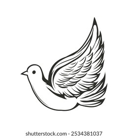 Hand Drawn Line Art Dove Illustration - 08