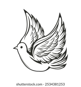 Hand Drawn Line Art Dove Illustration - 06