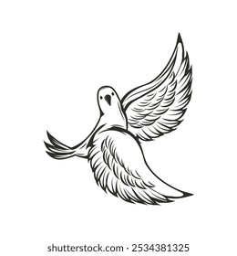 Hand Drawn Line Art Dove Illustration - 07