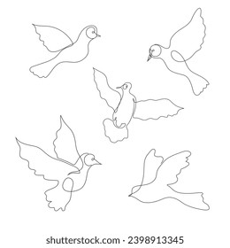 Hand drawn line art doves vector logo set (sign, symbol, icon, illustration).