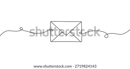 Hand drawn line art of an envelope with a dashed line representing communication or message sending