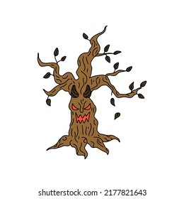 Handgezeichnete Linie Kunst bösen Baum Halloween Illustration.