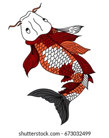 Hand drawn line art of fish (Koi carp). Vector isolated. Idea for tattoo and coloring books.