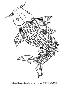 Hand drawn line art of fish (Koi carp). Vector isolated. Idea for tattoo and coloring books.