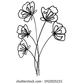 Hand Drawn Line Art Flowers. Sketch